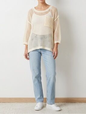 POL Open-Weave Scoop Neck Sweater in Cream